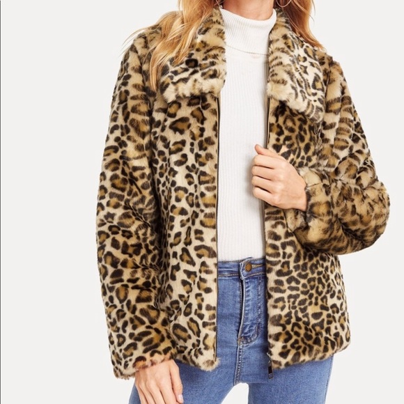 leopard print fuzzy coat